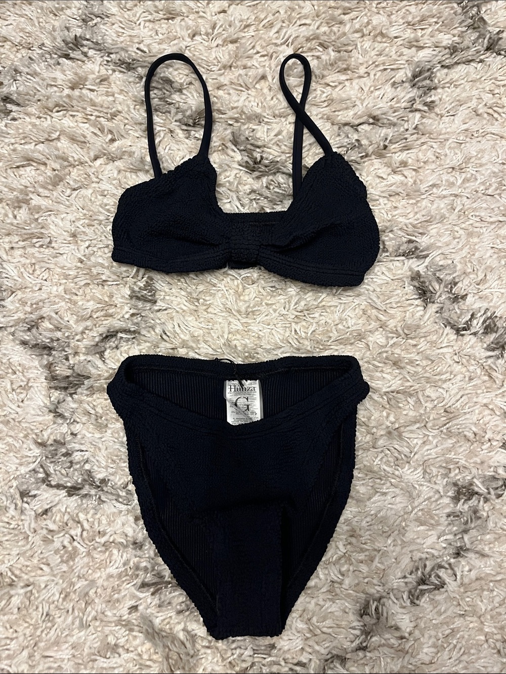 Hunza G alicia textured bikini. Black. One size.  New with tags.